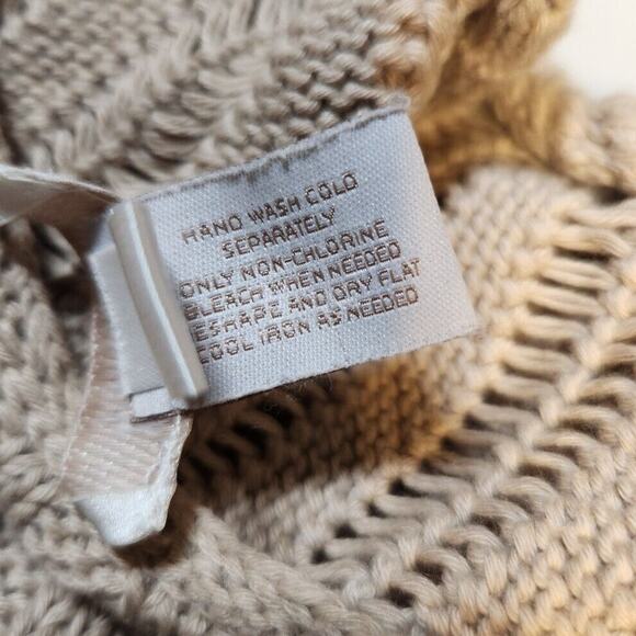 Chicos $90 Small Beige Open Knit Cotton Blend Shawl Collar Open Front Cardigan - Picture 6 of 8